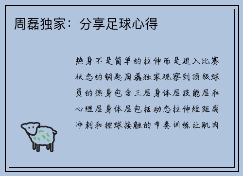 周磊独家：分享足球心得