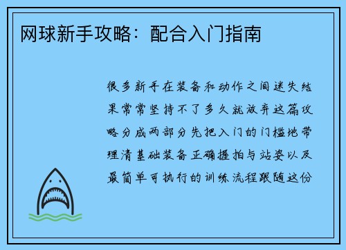 网球新手攻略：配合入门指南