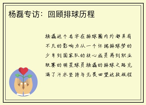 杨磊专访:回顾排球历程